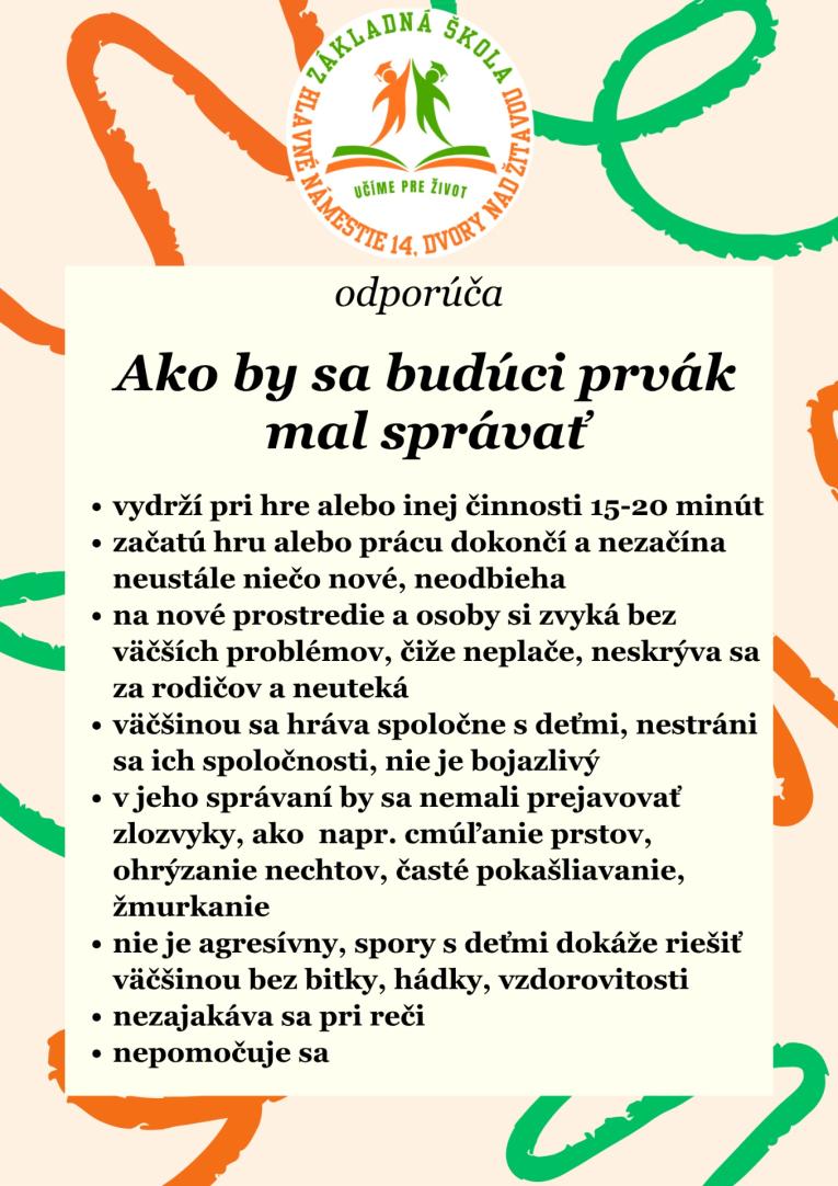 Ako by sa budúci prvák mal správať