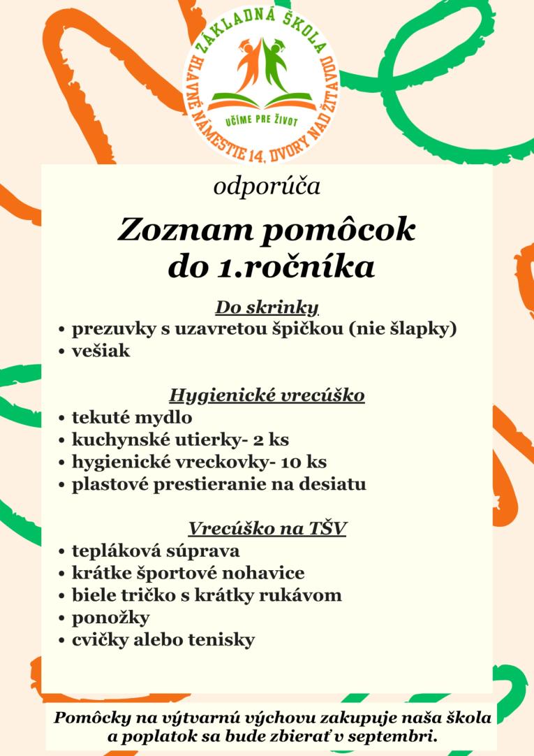 Zoznam pomôcok do&nbsp;1. ročníka